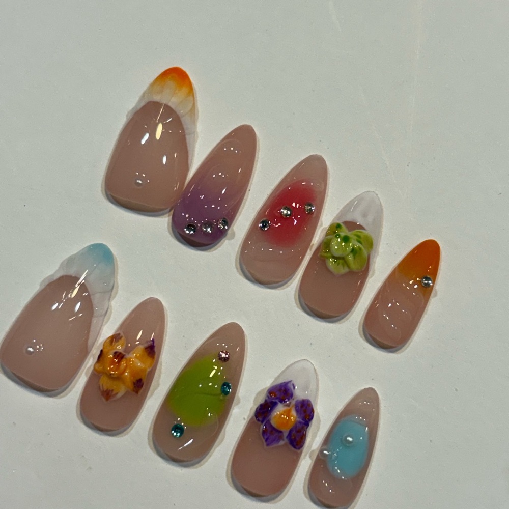 Colorful Floral Press on Nails Size Medium